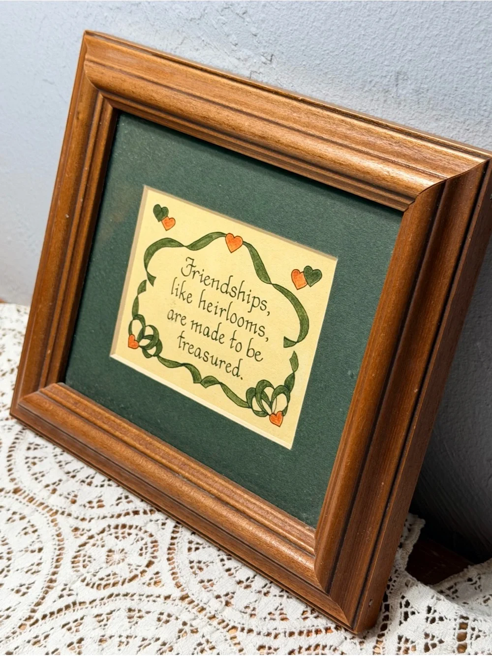 Vintage Framed Friendship Heirloom Wall Art - Green and Tan